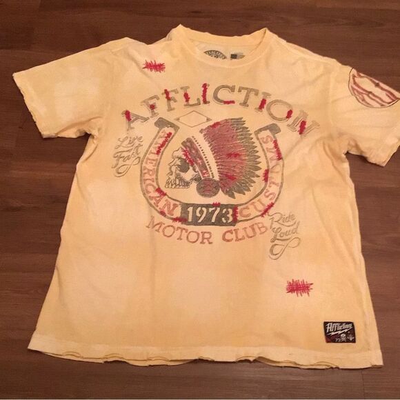 Affliction Y2K Vintage Yellow Graphic T-Shirt - Picture 1 of 6